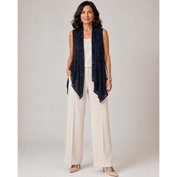 Susan Graver Sweaters - Susan‎ Graver Velvet Burnout Vest Womens 1X Blue Paisley Open Cardigan Capsule